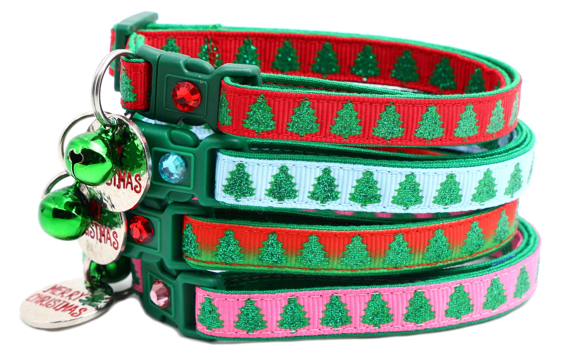 Glittering Christmas Trees Breakaway Cat Collar-0