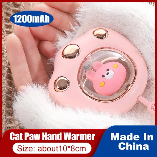 1200Mah Hand Warmer Cat Paw Rechargeable Built-In Battery for Students Winer Fast Usb Heater Portable Warmer for Women'S Hand
