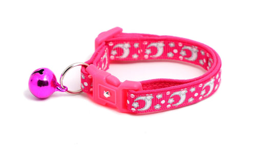 Silver Moons and Stars on Hot Pink Cat Collar-0